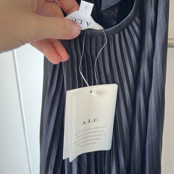 A.L.C. Aries Black Satin Open Back Pleated Formal Evening Dress Maxi Gown NWT - Picture 7 of 12